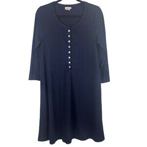 Simple Suzanne Betro S Navy Button-Front 3/4 Sleeve Dress Casual Ribbed Henley